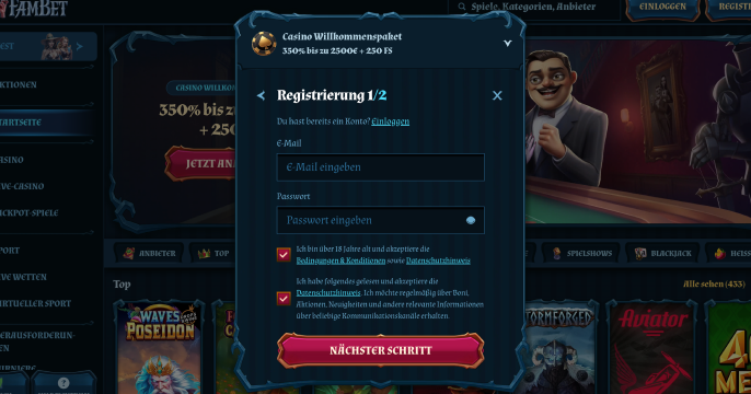 Registrierung im Fam bet Casino